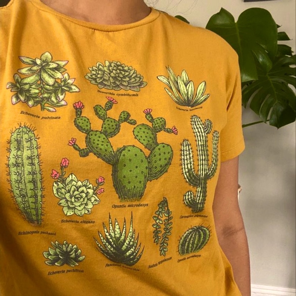 Short Sleeve Mustard Yellow Cactus Graphic Tee